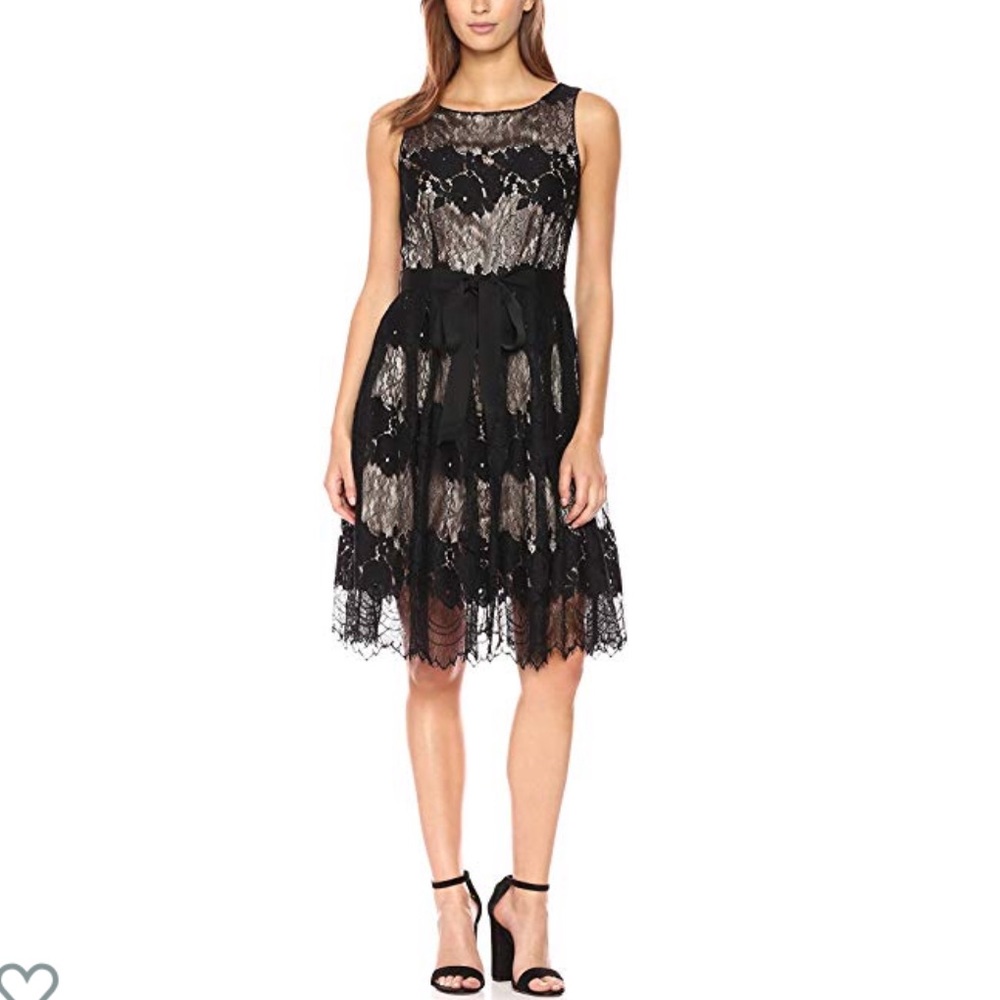 Tahari Black Lace Sleeveless Fit and Flare Dress